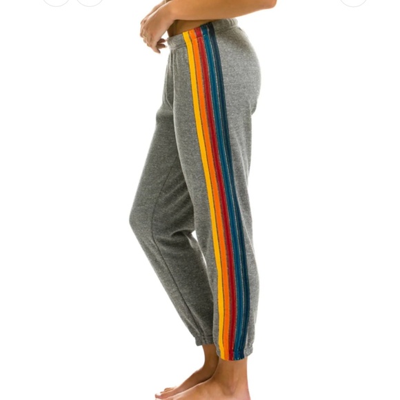 Aviator Nation  5 Stripe Sweatpants, Heather Grey/Multi - Picture 1 of 4